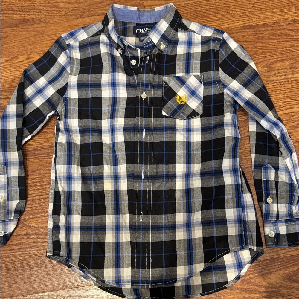 Kids Chaps Black &‎ Blue Plaid Button Down Size 7